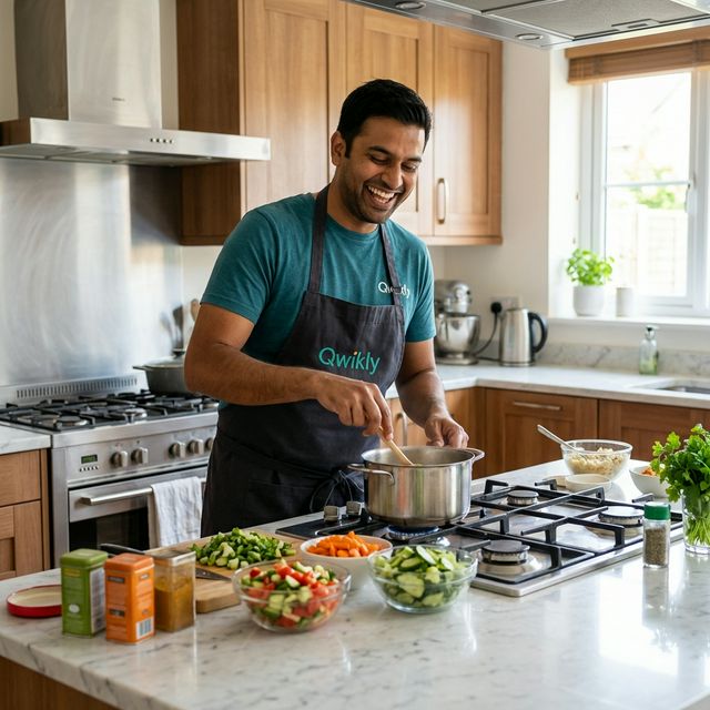 Qwikly Chef cooking fresh meal in your kitchen